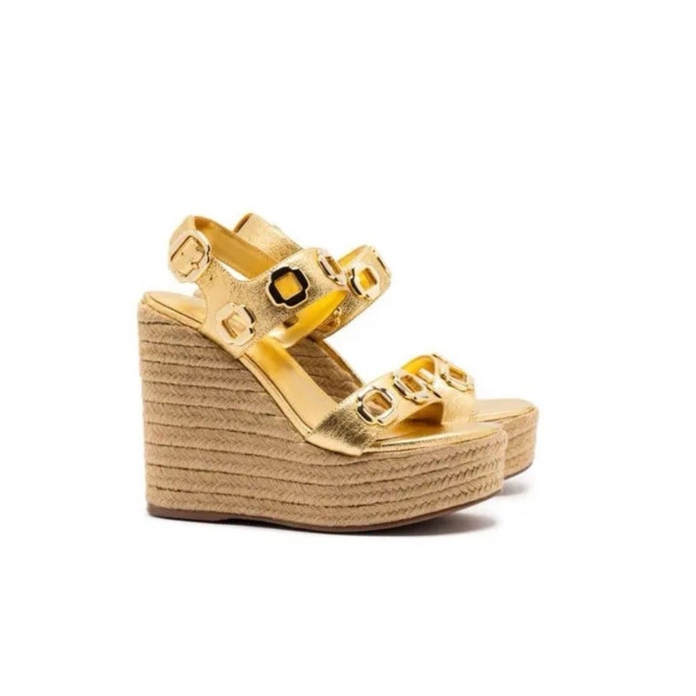 Larroude Milan Espadrille Wedge Platform Gold Metallic Size 10 NIB!